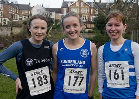 The first three Women to finish at 
the Morpeth 11k Road Race on New Years Day