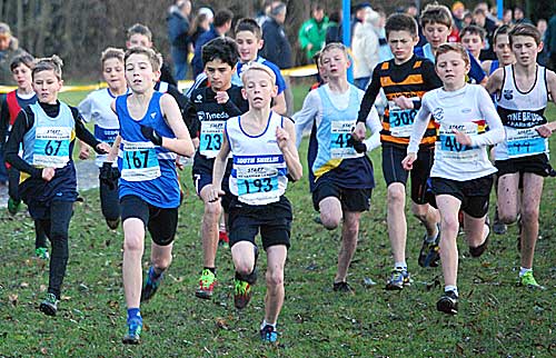 Under 13 Boys race at Harrier League at Bedewell Park